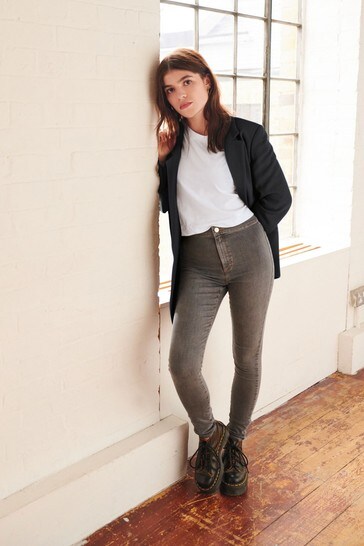 Grey Own High Waist Flat Front Leg Jeans
