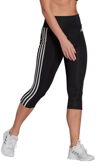 adidas Black D2M 3-Stripes Capri Leggings