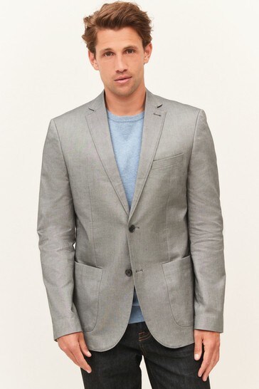 Grey Slim Fit Textured Blazer