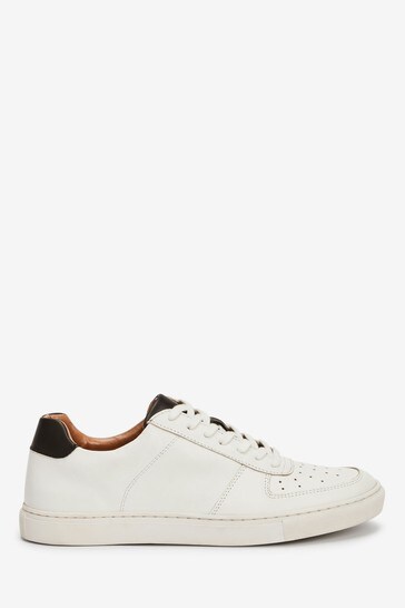 White Leather Perforated Trainers