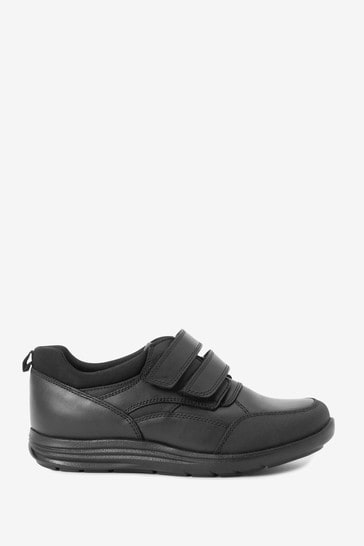 Black Standard Fit (F) School Leather Double Strap Shoes