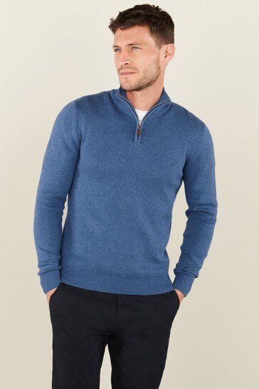 Blue Next Cotton Premium Zip Neck Jumper