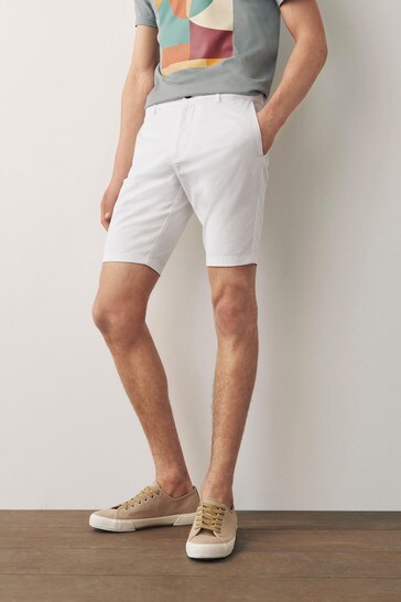 White Slim Fit Stretch Chino Shorts