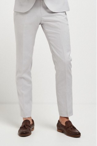 Chalk White Trousers Linen Blend Skinny Fit Suit: Trousers