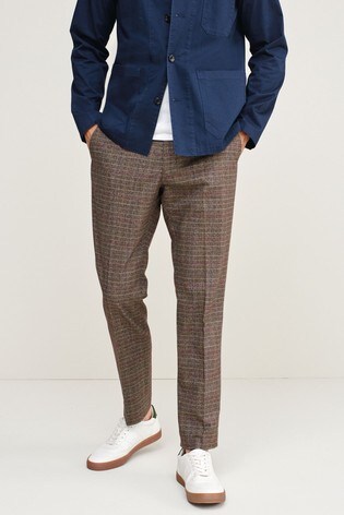 Taupe Brown Trimmed Check Heritage Trousers