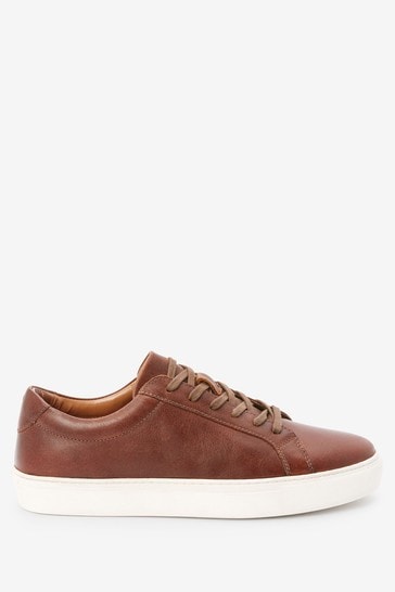 Brown Regular Fit Leather Trainers