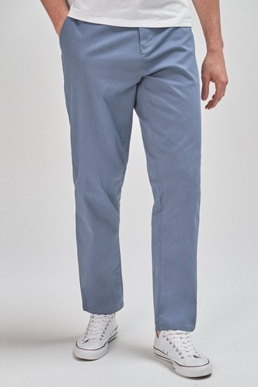 Light Blue Straight Fit Stretch Chino Trousers