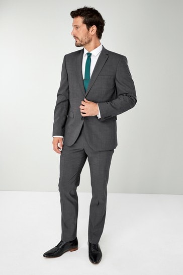 Charcoal Tailored Fit Wool Blend Stretch Suit: Jacket