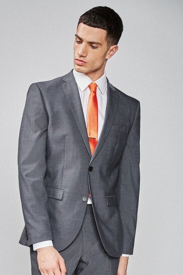 Charcoal Slim Fit Wool Blend Stretch Suit: Jacket