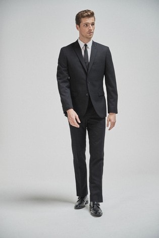 Black Jacket Twill 100% Wool Tailored Fit Suit: Jacket