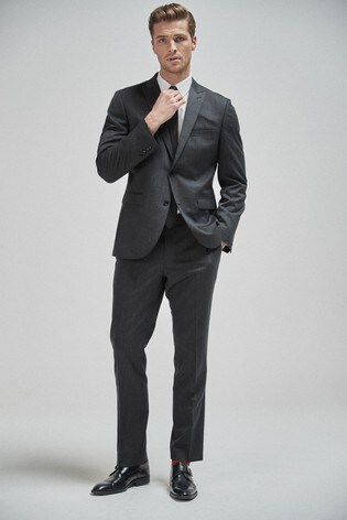 Charcoal Grey Jacket Twill 100% Wool Tailored Fit Suit: Jacket