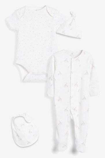 Buy Cotton Giraffe Baby Sleepsuit, Bodysuit, Bib & Hat Set (0-6mths) from the Next UK online shop