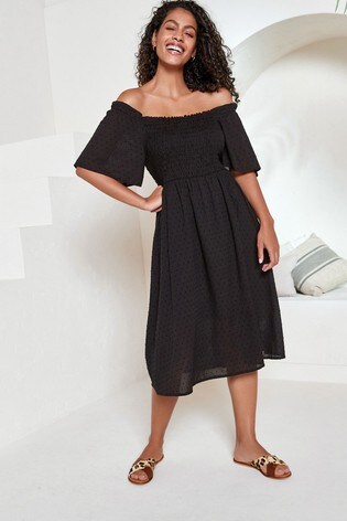 Black Off The Shoulder Midi Dress