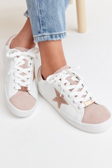 White/Rose Gold Regular/Wide Fit Forever Comfort® Star Lace-Up Trainers
