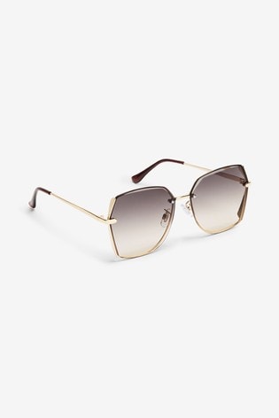 Gold Tone Metal Frame Soft Hexagon Sunglasses