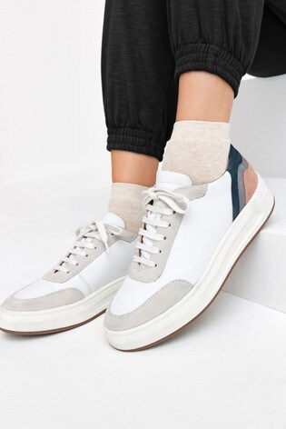 White/Pink Signature Leather Lace-Up Trainers