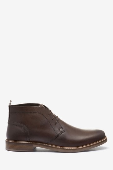 Brown Regular Fit Waxy Finish Leather Chukka Boots