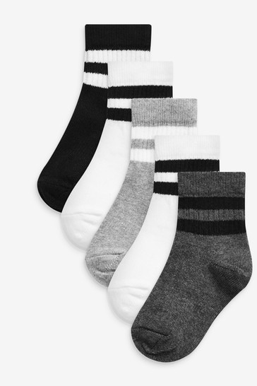 Buy Monochrome Cushioned Footbed Cotton Rich Ribbed Socks 5 Pack from ...