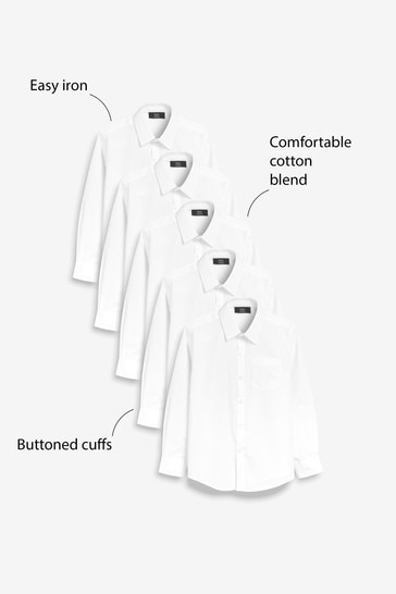White 5 Pack Long Sleeve Shirts (3-17yrs)