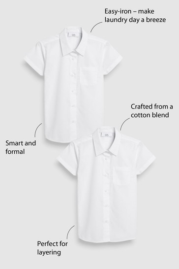 White 2 Pack Short Sleeve Formal Shirts (3-16yrs)