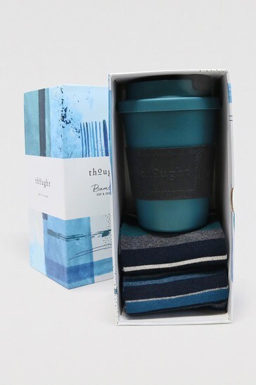 Thought Blue Jem Pla And Bamboo Coffee Cup And Sock Gift Box