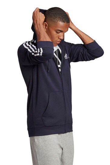 adidas Navy Sportswear Essentials Fleece 3-Stripes Full-Zip Hoodie