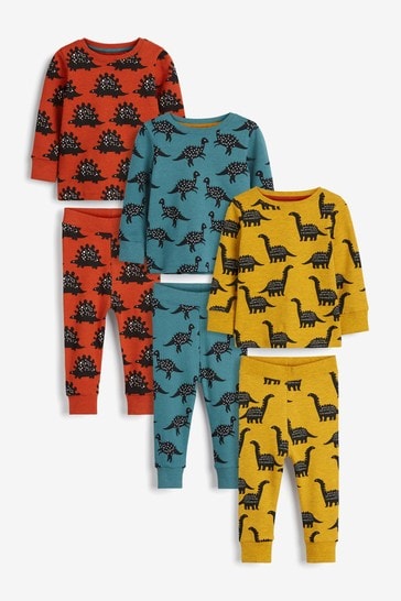 Red/Yellow/Teal Blue 3 Pack Snuggle Pyjamas (9mths-12yrs)