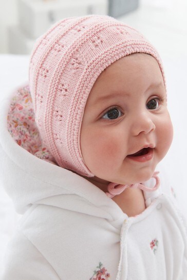 Pink Baby Knitted Bonnet (0mths-2yrs)