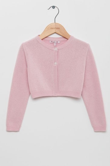 Trotters London Pink Cropped Martha Cardigan