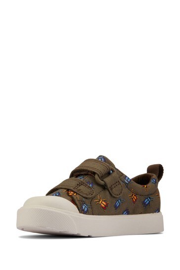 Infant Boys Clarks Comic Zone Inf Khaki Or Navy Casual Canvas Pumps 