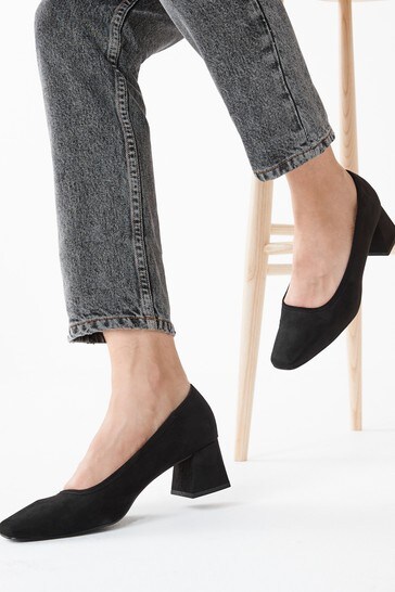 black square toe block heels