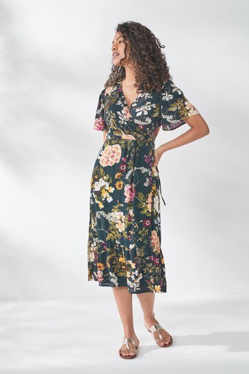 Buy Navy Floral Short Sleeve Wrap Dress from Next Luxembourg