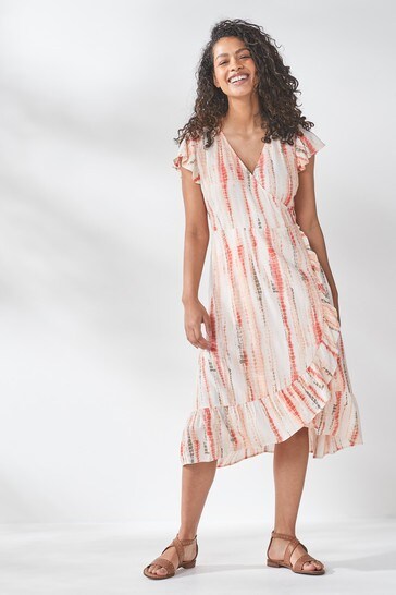 Buy Ecru White Tie Dye Wrap Midi Dress from Next Austria