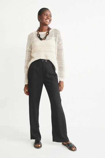 black belted wide leg trousers