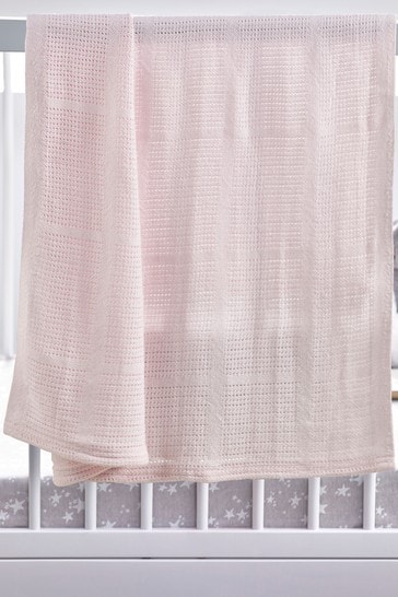 Pink Kids Organic Cotton Lightweight Cellular Blanket Width: 75cm x Length: 95cm