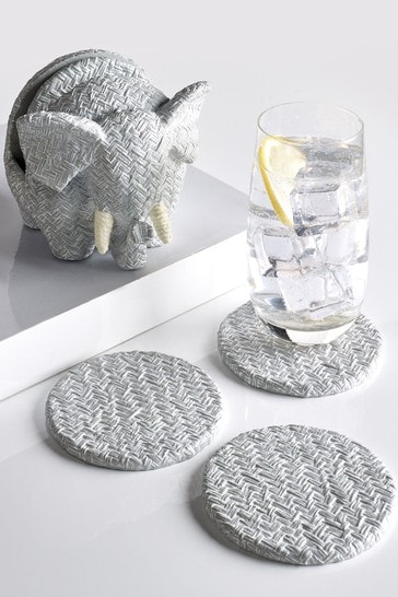 Set of 4 Grey Elephant Coasters In Holder