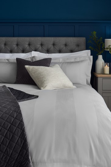 Grey Waffle 300 Thread Count Collection Luxe 100% Cotton Duvet Cover And Pillowcase Set