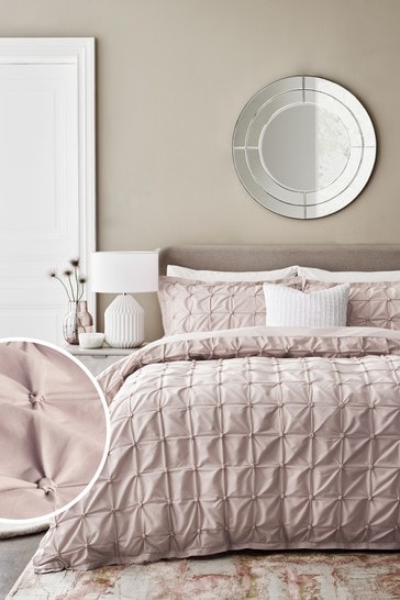 Pink All Over Pleated Duvet Cover And Pillowcase Set