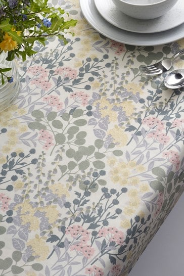 Nordic Esme Floral Wipe Clean Table Cloth With Linen