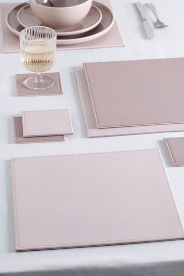 Blush/Pink 4 Reversible Faux Leather Placemats And Coasters Set of 4 Placemats & Coasters