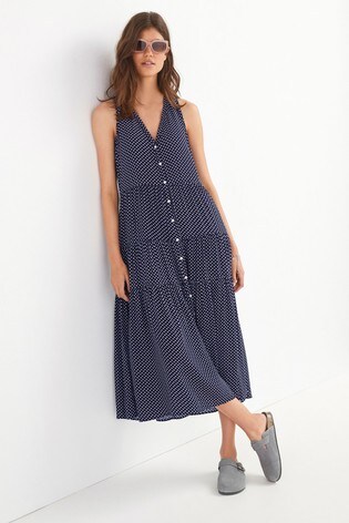 navy spot midi dress
