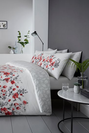 D&D Red Gabriella Floral Duvet Cover And Pillowcase Set