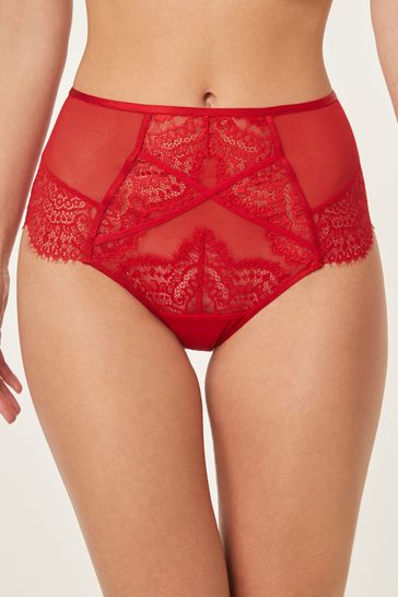 Red High Rise Lace Knickers