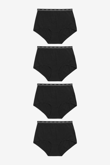 Black Full Brief Cotton Rich Logo Knickers 4 Pack