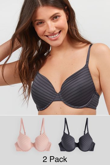 Pink/Navy Blue Pad Full Cup Stripe Smoothing T-Shirt Bras 2 Pack