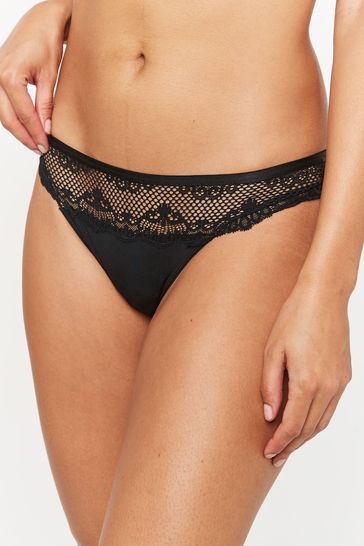 Black Thong Microfibre And Lace Knickers