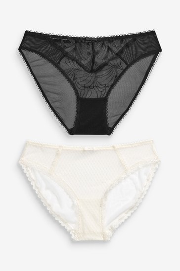 Black/Cream High Leg Embroidered Knickers 2 Pack