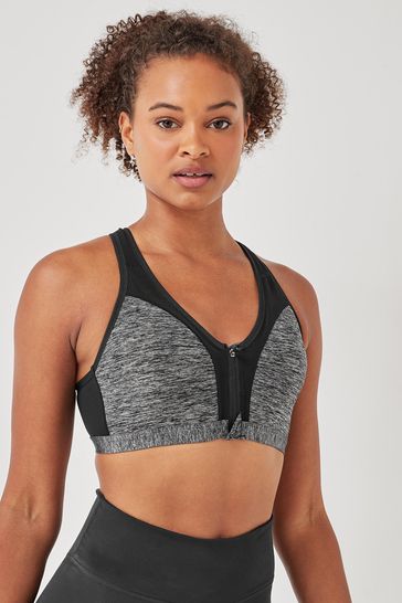 Buy Grey Marl Next Active Sports High Impact Zip Front Bra from