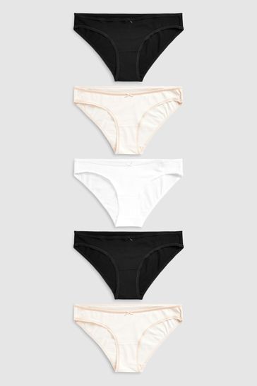 Black/White/Nude Bikini Cotton Knickers 5 Pack