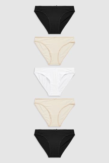 Black/White/Nude High Leg Cotton Knickers 5 Pack